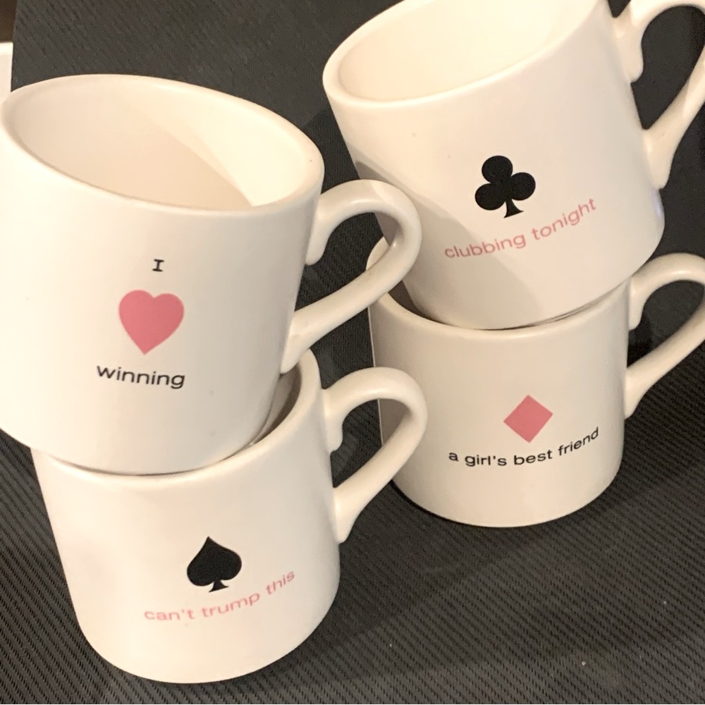 Hallmark Set of 4 Ladies Poker Girls Night Small  Mugs 8oz Pink White Black